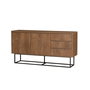 Hanah Home Consola Moderna-Industrial Nogal y Negro, Mueble con 3 Cajones y Estantes, Tablero Melamina 18mm, Patas Metálicas, Ancho 140cm Alto 72cm Fondo 36cm